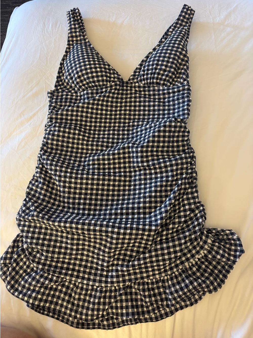 J.Crew Gingham Ruffle One Piece Swimsuit Black White Size 14